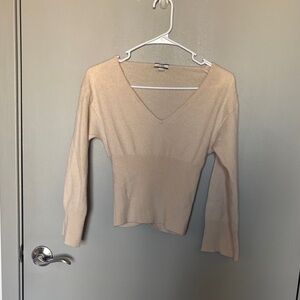 J. Crew 100% Cashmere V-Neck Banded Flare Sleeve Cream Sweater XXS